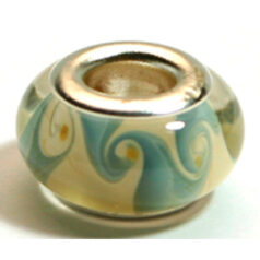Pandora style lampwork glass bead - 13x9mm large hole w/silver plated core