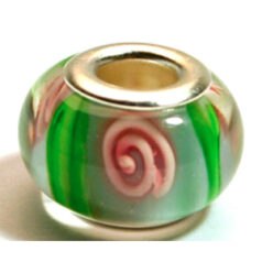 Pandora style lampwork glass bead - 13x9mm large hole w/silver plated core