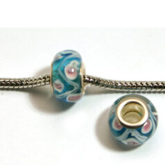 Pandora style lampwork glass bead - 13x9mm large hole w/silver plated core