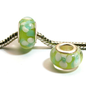 Pandora style lampwork glass bead - 13x9mm large hole w/silver plated core