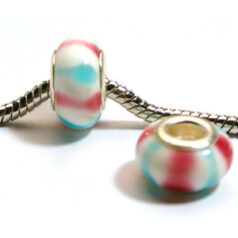Pandora style lampwork glass bead - 13x9mm large hole w/silver plated core