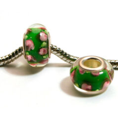 Pandora style lampwork glass bead - 13x9mm large hole w/silver plated core