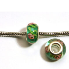 Pandora style lampwork glass bead - 13x9mm large hole w/silver plated core
