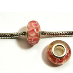Pandora style lampwork glass bead - 13x9mm large hole w/silver plated core