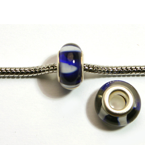 Pandora style lampwork glass bead - 13x9mm large hole w/silver plated core