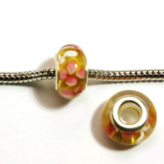 Pandora style lampwork glass bead - 13x9mm large hole w/silver plated core
