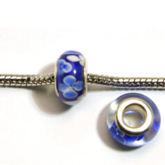 Pandora style lampwork glass bead - 13x9mm large hole w/silver plated core