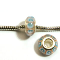 Pandora style lampwork glass bead - 13x9mm large hole w/silver plated core