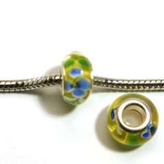 Pandora style lampwork glass bead - 13x9mm large hole w/silver plated core