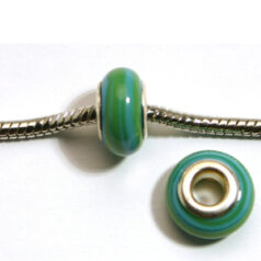 Pandora style lampwork glass bead - 13x9mm large hole w/silver plated core