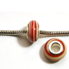 Pandora style lampwork glass bead - 13x9mm large hole w/silver plated core