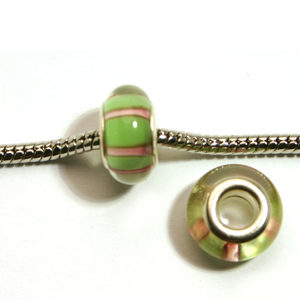 Pandora style lampwork glass bead - 13x9mm large hole w/silver plated core