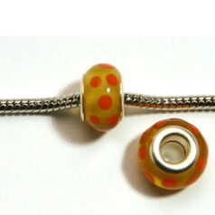 Pandora style lampwork glass bead - 13x9mm large hole w/silver plated core