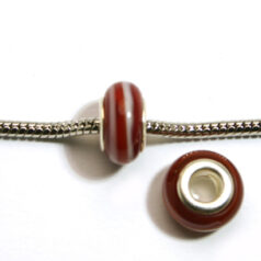 Pandora style lampwork glass bead - 13x9mm large hole w/silver plated core