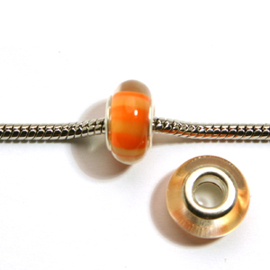 Pandora style lampwork glass bead - 13x9mm large hole w/silver plated core