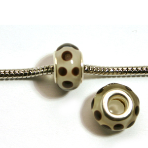 Pandora style lampwork glass bead - 13x9mm large hole w/silver plated core