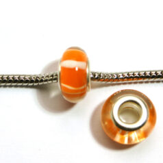 Pandora style lampwork glass bead - 13x9mm large hole w/silver plated core