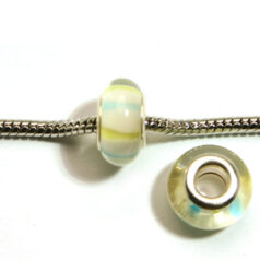 Pandora style lampwork glass bead - 13x9mm large hole w/silver plated core