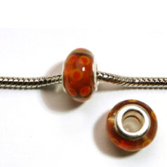 Pandora style lampwork glass bead - 13x9mm large hole w/silver plated core