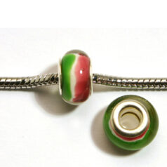 Pandora style lampwork glass bead - 13x9mm large hole w/silver plated core