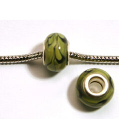 Pandora style lampwork glass bead - 13x9mm large hole w/silver plated core