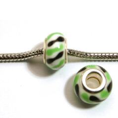 Pandora style lampwork glass bead - 13x9mm large hole w/silver plated core