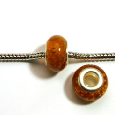 Pandora style lampwork glass bead - 13x9mm large hole w/silver plated core