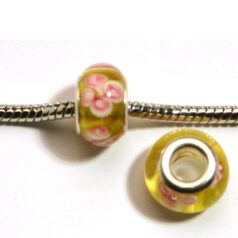 Pandora style lampwork glass bead - 13x9mm large hole w/silver plated core