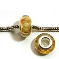Pandora style lampwork glass bead - 13x9mm large hole w/silver plated core
