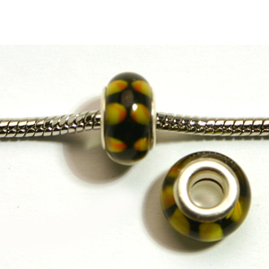 Pandora style lampwork glass bead - 13x9mm large hole w/silver plated core