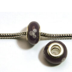 Pandora style lampwork glass bead - 13x9mm large hole w/silver plated core