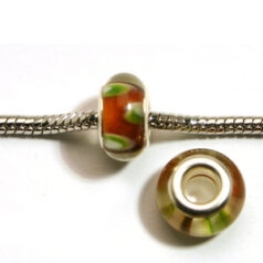 Pandora style lampwork glass bead - 13x9mm large hole w/silver plated core