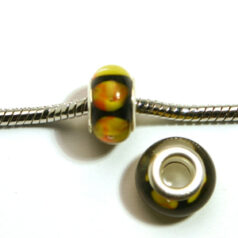 Pandora style lampwork glass bead - 13x9mm large hole w/silver plated core