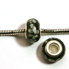 Pandora style lampwork glass bead - 13x9mm large hole w/silver plated core