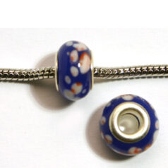 Pandora style lampwork glass bead - 13x9mm large hole w/silver plated core