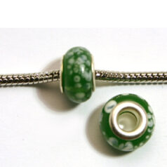 Pandora style lampwork glass bead - 13x9mm large hole w/silver plated core