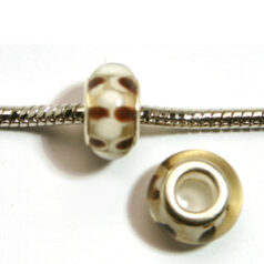 Pandora style lampwork glass bead - 13x9mm large hole w/silver plated core
