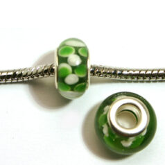 Pandora style lampwork glass bead - 13x9mm large hole w/silver plated core