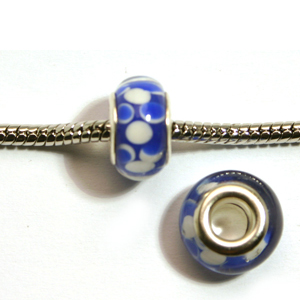 Pandora style lampwork glass bead - 13x9mm large hole w/silver plated core