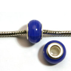 Pandora style lampwork glass bead - 13x9mm large hole w/silver plated core