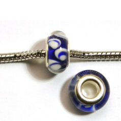 Pandora style lampwork glass bead - 13x9mm large hole w/silver plated core