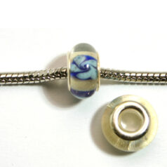 Pandora style lampwork glass bead - 13x9mm large hole w/silver plated core