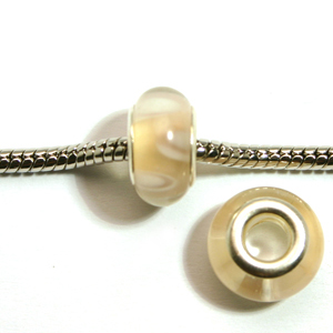 Pandora style lampwork glass bead - 13x9mm large hole w/silver plated core