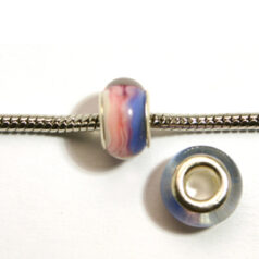 Pandora style lampwork glass bead - 13x9mm large hole w/silver plated core