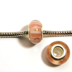 Pandora style lampwork glass bead - 13x9mm large hole w/silver plated core