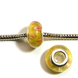 Pandora style lampwork glass bead - 13x9mm large hole w/silver plated core