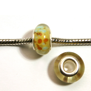Pandora style lampwork glass bead - 13x9mm large hole w/silver plated core