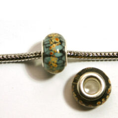 Pandora style lampwork glass bead - 13x9mm large hole w/silver plated core