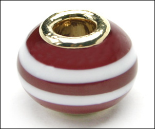 Pandora style lampwork glass bead - large hole w/gold plated core, 1pc.