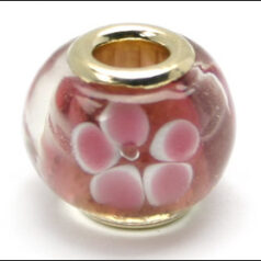 Pandora style lampwork glass bead - large hole w/gold plated core, 1pc.